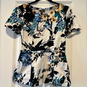 Jaanuu Garden Party Peplum Scrub Top